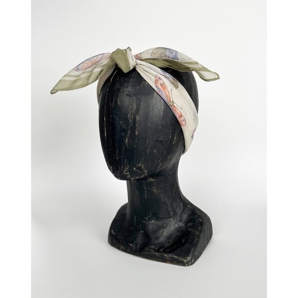 Vintage Silk Butterfly Print Scarf Bandana Headband Cottagecore Romantic Dainty - Picture 5 of 8